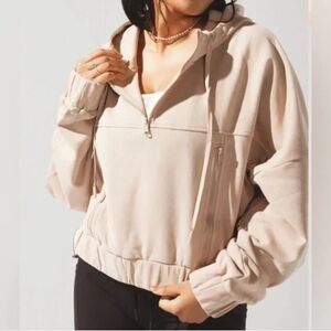 POPFLEX Half Zip Warm Up Hoodie light Brown latte Size Medium